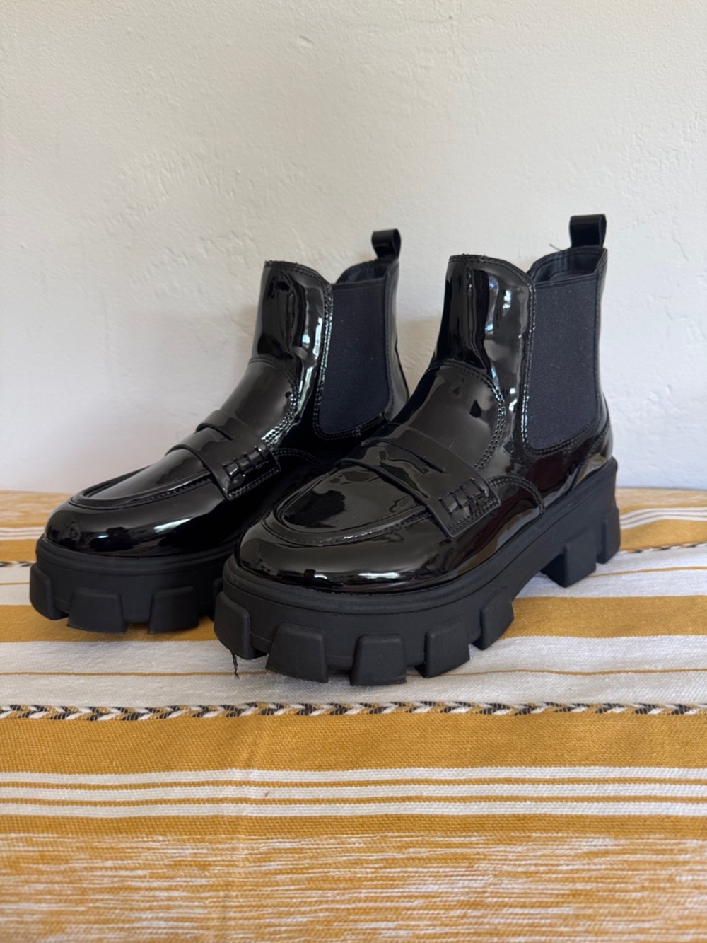 Circus by Sam Edelman Black Patent Lug Chelsea Booties